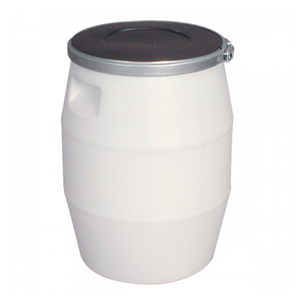 Fût 50 L + genouillère métal + couvercle - blanc