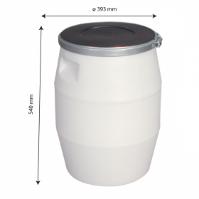 Fût 50 L + genouillère métal + couvercle - blanc