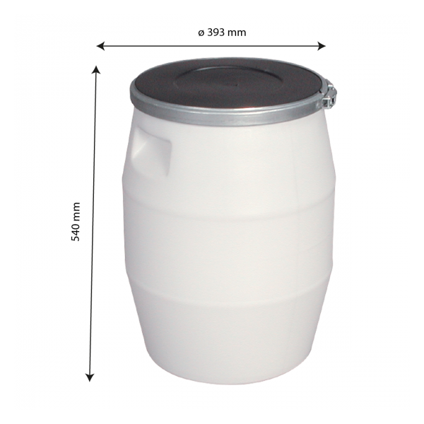 Fût 50 L + genouillère métal + couvercle - blanc