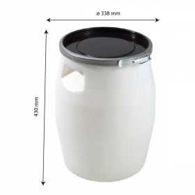 Fût 30 L + genouillère métal + couvercle - blanc