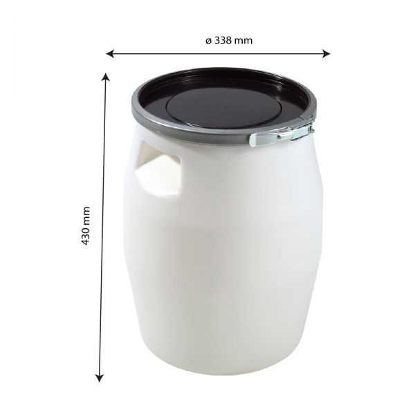 Fût 30 L + genouillère métal + couvercle - blanc