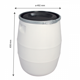 Fût 100 L + genouillère métal + couvercle - blanc