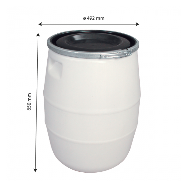Fût 100 L + genouillère métal + couvercle - blanc