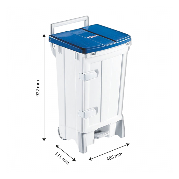 Collecteur à pédale 90 L + porte - couvercle bleu