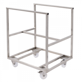 Chariot inox pour bac grand volume semi-cylindrique 220 L
