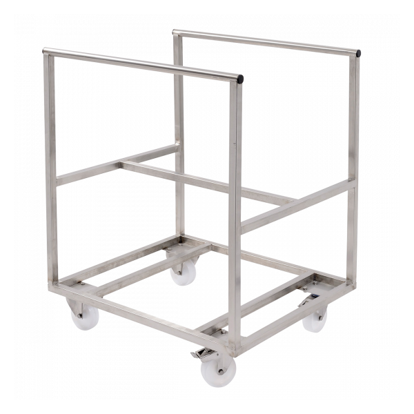 Chariot inox pour bac grand volume semi-cylindrique 220 L