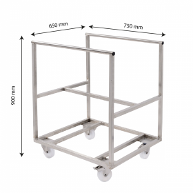 Chariot inox pour bac grand volume semi-cylindrique 220 L