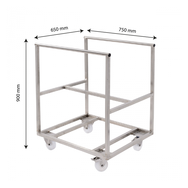 Chariot inox pour bac grand volume semi-cylindrique 220 L