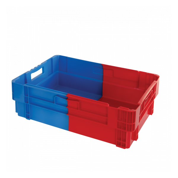 Caisse pleine&nbsp;empilable emboîtable 600 x 400 x 184 mm bicolore 34 L – bleu/rouge