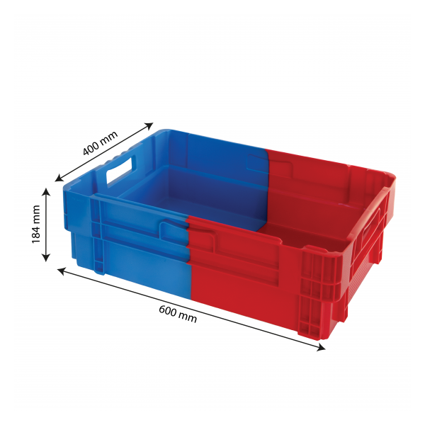 Caisse pleine&nbsp;empilable emboîtable 600 x 400 x 184 mm bicolore 34 L – bleu/rouge