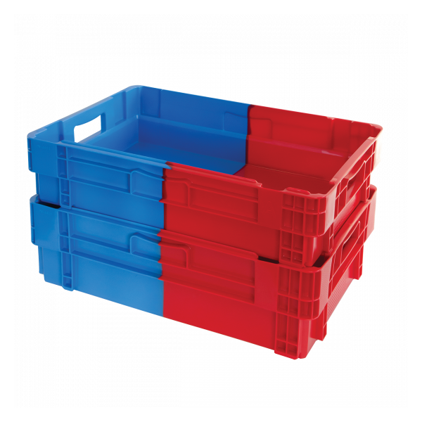 Caisse pleine&nbsp;empilable emboîtable 600 x 400 x 184 mm bicolore 34 L – bleu/rouge