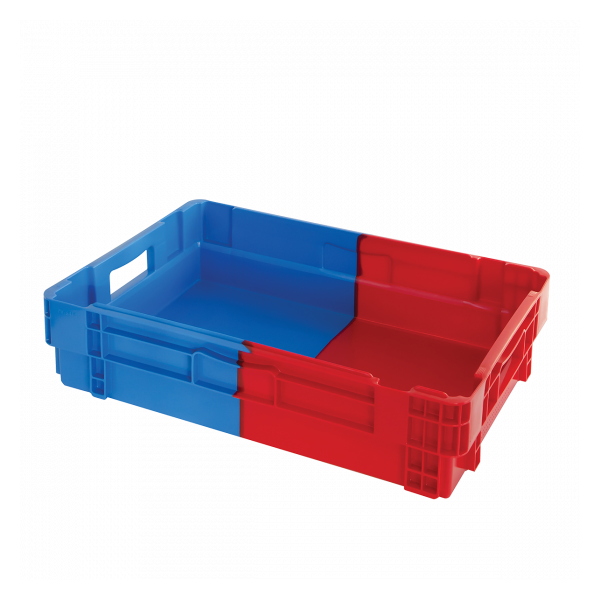Caisse pleine&nbsp;empilable emboîtable 600 x 400 x 144 mm bicolore 25 L – bleu/rouge