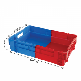 Caisse pleine&nbsp;empilable emboîtable 600 x 400 x 144 mm bicolore 25 L – bleu/rouge