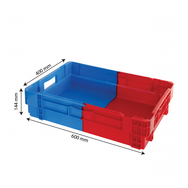 Caisse pleine&nbsp;empilable emboîtable 600 x 400 x 144 mm bicolore 25 L – bleu/rouge