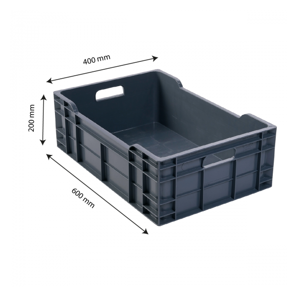 Caisse pleine 600 x 400 x 200 mm 40 L - gris