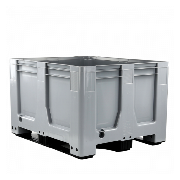 Caisse palette 1000 x 1200 x 760 mm 610 L avec 3 semelles - gris