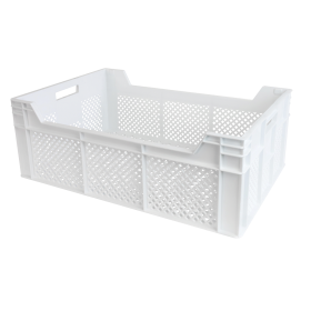 Caisse finement ajourée échancrée avec poignées 600 x 400 x 225 mm - 45 L - blanc