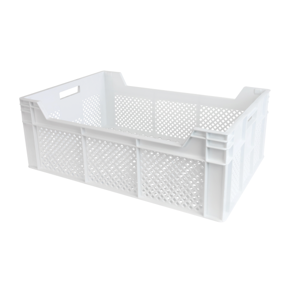 Caisse finement ajourée échancrée avec poignées 600 x 400 x 225 mm - 45 L - blanc