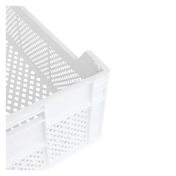 Caisse finement ajourée échancrée avec poignées 600 x 400 x 225 mm - 45 L - blanc