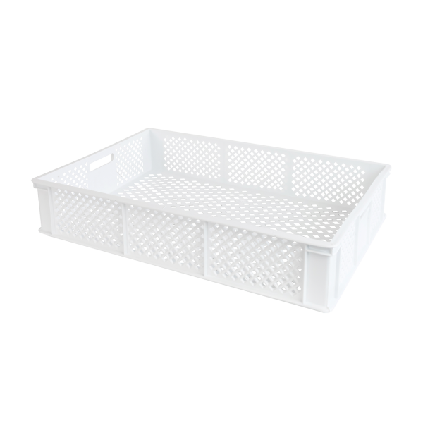 Caisse finement ajourée avec poignées 600 x 400 x 125 mm - 22 L - blanc