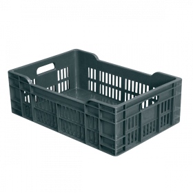 Caisse ajourée fond plein 600 x 400 x 200 mm 40 L - gris