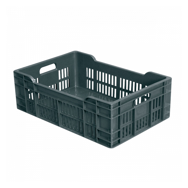 Caisse ajourée fond plein 600 x 400 x 200 mm 40 L - gris