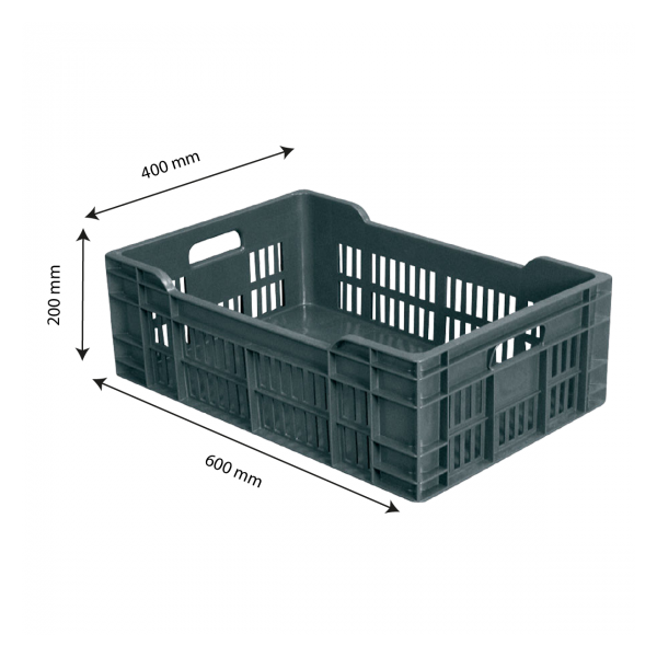 Caisse ajourée fond plein 600 x 400 x 200 mm 40 L - gris