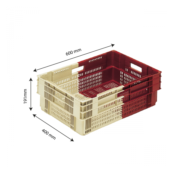 Caisse ajourée empilable emboitable 600 x 400 x 191 mm bicolore 35 L - bordeaux/ivoire