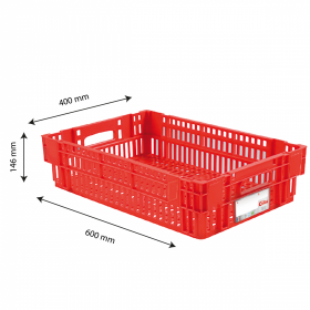 Caisse ajourée empilable emboitable 600 x 400 x 146 mm HACCP - 27 L - rouge