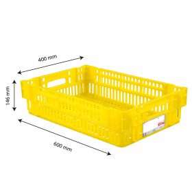 Caisse ajourée empilable emboitable 600 x 400 x 146 mm HACCP - 27 L - jaune