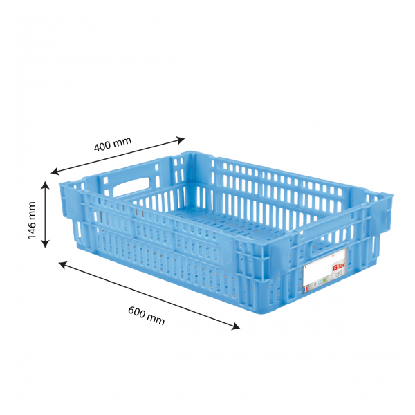 Caisse ajourée empilable emboitable 600 x 400 x 146 mm HACCP - 27 L - bleu