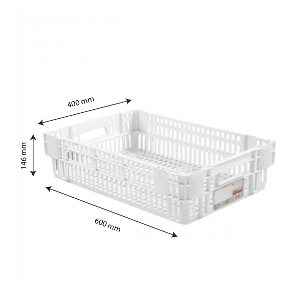 Caisse ajourée empilable emboitable 600 x 400 x 146 mm HACCP - 27 L - blanc