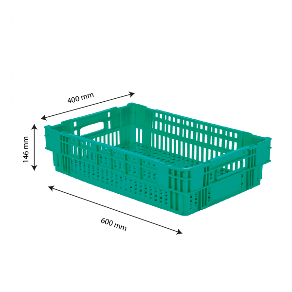 Caisse ajourée empilable emboitable 600 x 400 x 146 mm - 27 L - vert