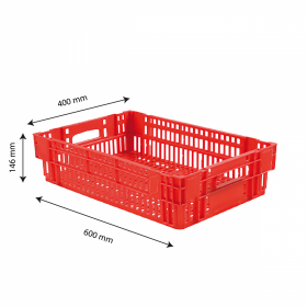 Caisse ajourée empilable emboitable 600 x 400 x 146 mm - 27 L - rouge