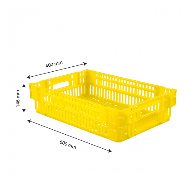 Caisse ajourée empilable emboitable 600 x 400 x 146 mm - 27 L - jaune