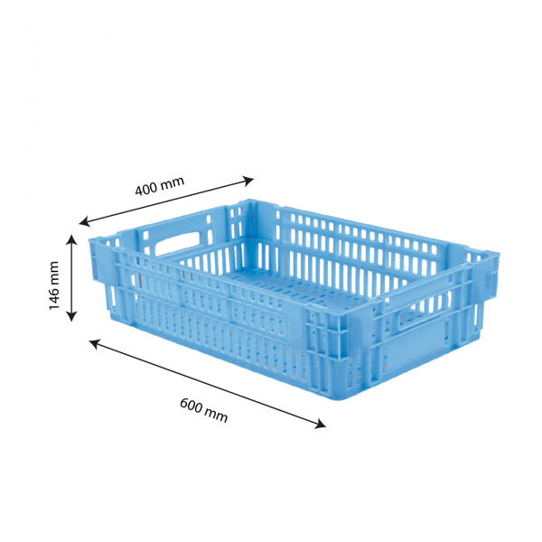 Caisse ajourée empilable emboitable 600 x 400 x 146 mm - 27 L - bleu