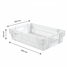 Caisse ajourée empilable emboitable 600 x 400 x 145 mm - 27 L - blanc
