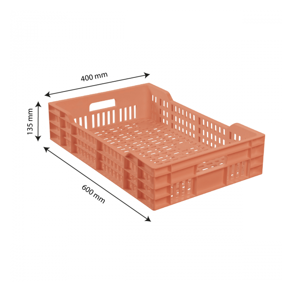 Caisse ajourée avec poignées empilable 600 X 400 25 L - terracotta