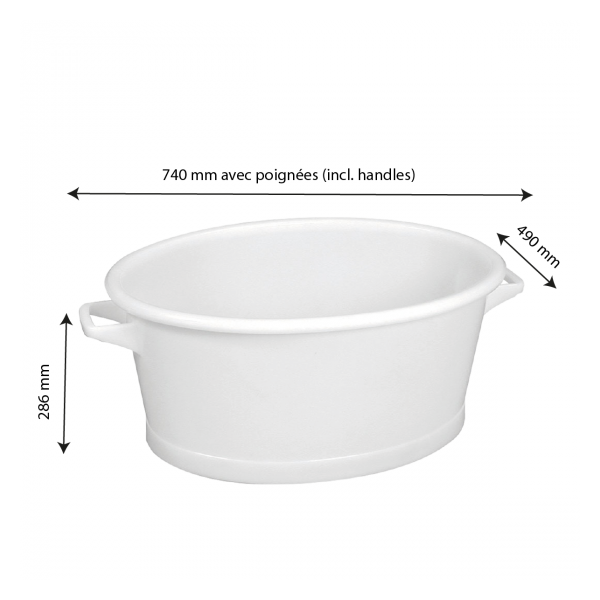 Baquet ovale fond renforcé 60 L - blanc