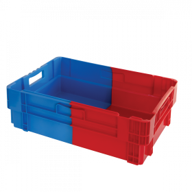 Bac plein&nbsp;empilable emboîtable 600 x 400 x 184 mm bicolore 34 L – bleu/rouge