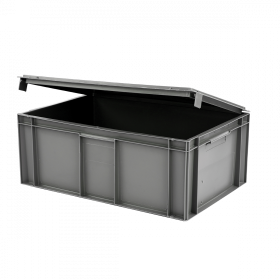 Bac plein 600 x 400 x 246 mm 45 L + couvercle solidaire - gris