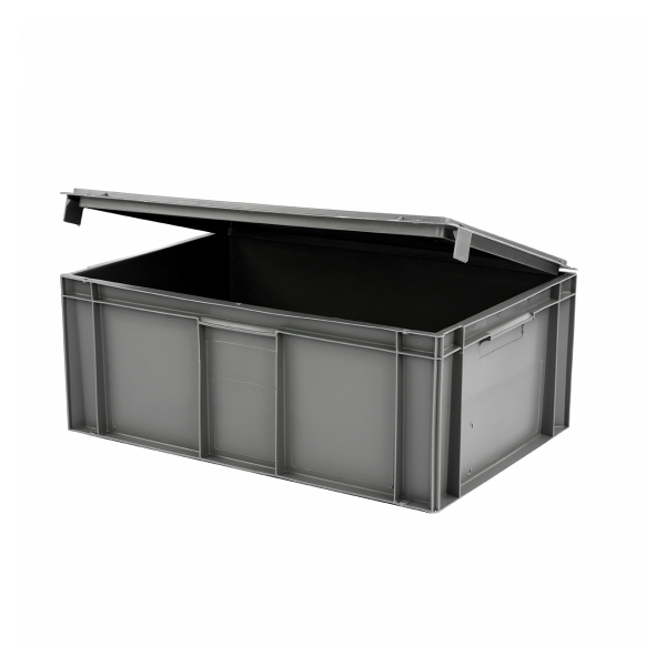Bac plein 600 x 400 x 246 mm 45 L + couvercle solidaire - gris