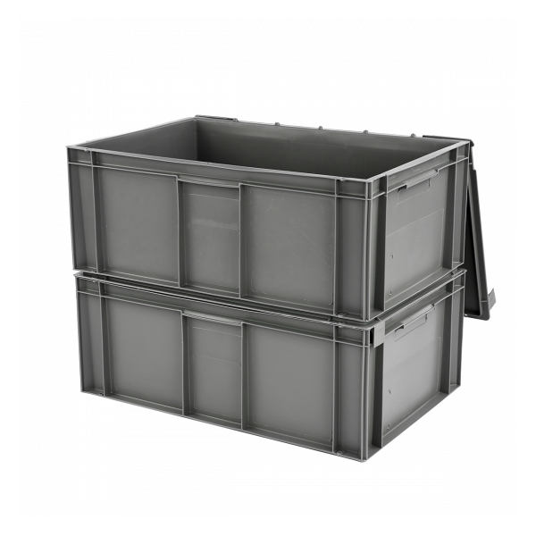 Bac plein 600 x 400 x 246 mm 45 L + couvercle solidaire - gris