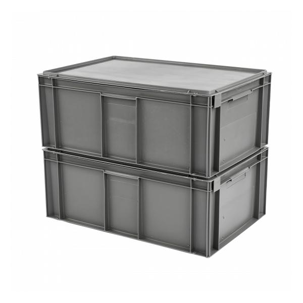 Bac plein 600 x 400 x 246 mm 45 L + couvercle solidaire - gris