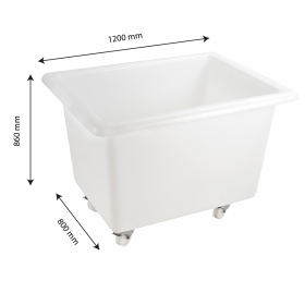 Bac grand volume 500 L - 2 roues fixes, 2 pivotantes avec freins - blanc