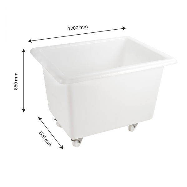 Bac grand volume 500 L - 2 roues fixes, 2 pivotantes avec freins - blanc
