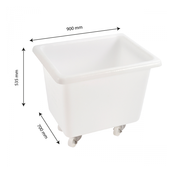 Bac grand volume 220 L - 2 roues fixes, 2 pivotantes avec freins - blanc