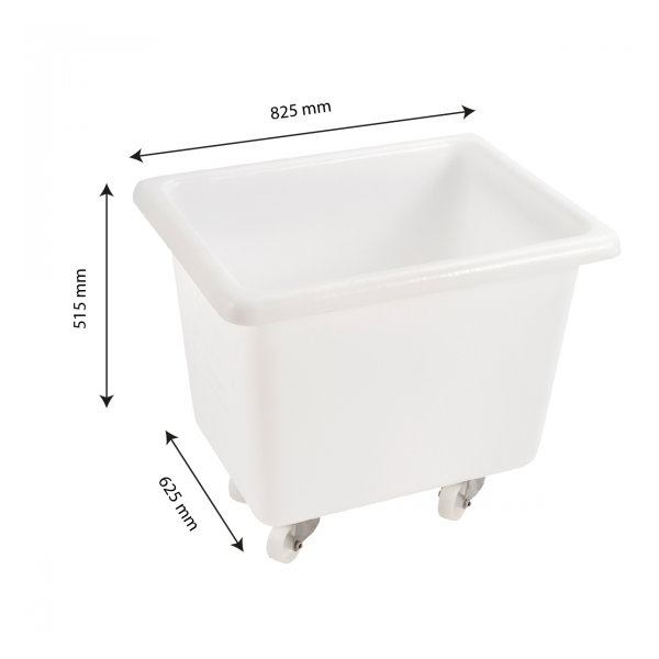 Bac grand volume 170 L - 2 roues fixes, 2 pivotantes avec freins - blanc