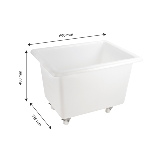 Bac grand volume 100 L - 4 roues pivotantes dont 2 avec freins - blanc