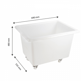 Bac grand volume 100 L - 2 roues fixes, 2 pivotantes avec freins - blanc